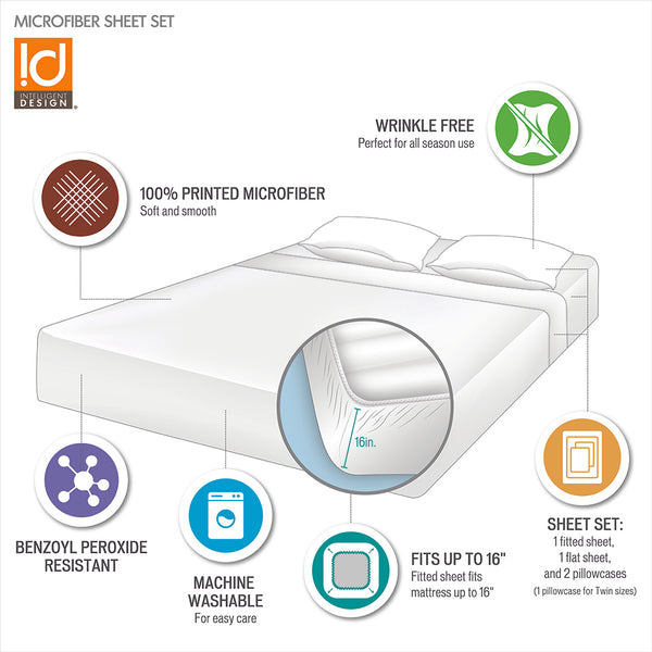 JLA Home Intelligent Design - Sheet Ultra-Soft Microfiber Printed Sheet Set with Benzoyl Peroxide Resistance, Wrinkle-Resistant Comfort Blush Waves ID20-2363