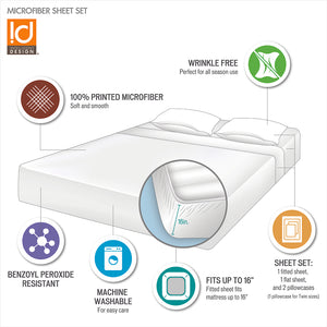 JLA Home Intelligent Design - Sheet Ultra-Soft Microfiber Printed Sheet Set — Wrinkle-Resistant, Benzoyl Peroxide Safe, Deep-Pocket Fit Blush Waves ID20-2362