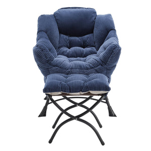 English Elm Lazy Chair Plush Ottoman Lounge Chair with Ergonomic Back, Side Pocket, Steel Frame Comfort Navy Blue W640P271552