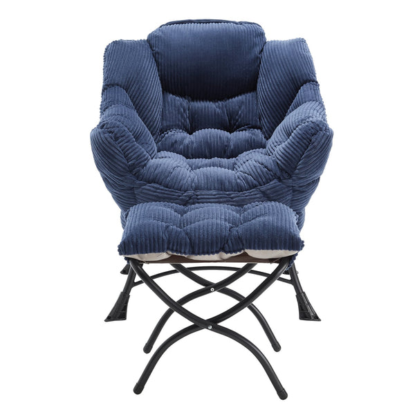 English Elm Lazy Chair Plush Ottoman Lounge Chair with Ergonomic Back, Side Pocket, Steel Frame Comfort Navy Blue W640P271552