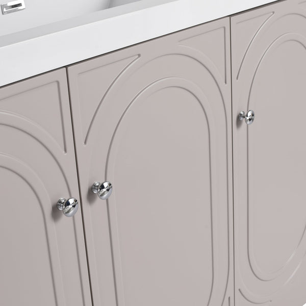 English Elm 48" Freestanding modern bathroom vanity with integrated white resin sink, soft-close doors, durable plywood finish khaki W999S00337