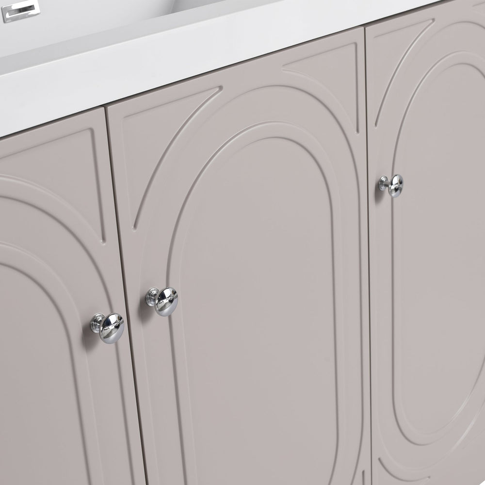 English Elm 48" Modern Freestanding Bathroom Vanity with Integrated Basin, Adjustable Shelf & 3 Metal Handles khaki W999P241062