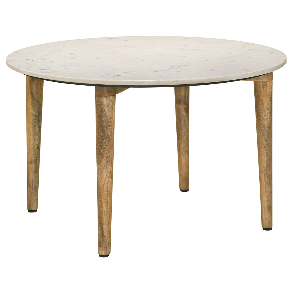English Elm Leska Round Genuine Marble Top Coffee Table with Solid Mango Wood Legs for Living Room B062P440067