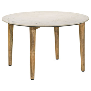 English Elm Leska Round Genuine Marble Top Coffee Table with Solid Mango Wood Legs for Living Room B062P440067