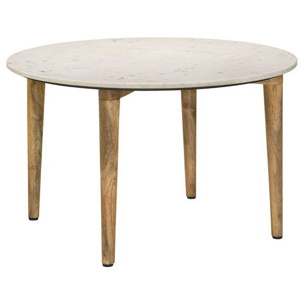 English Elm Leska Round Genuine Marble Top Coffee Table with Solid Mango Wood Legs for Living Room B062P440067