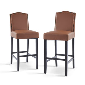 English Elm Barstools Set of 2 Pu Leather Seating Rubberwood Legs for Kitchen Island or Home Bar N779P254675L