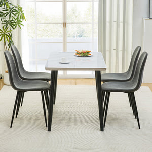 English Elm Table and Chair Set Marble Glass Top with Charcoal Linen Seats for Modern Dining W1151S04665