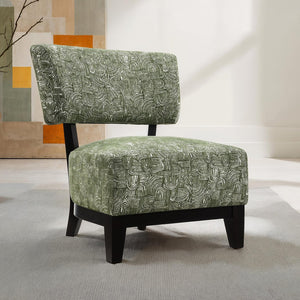 English Elm Green Contemporary Accent Chair with Cylindrical Back, Foam Seat and Dark Walnut Exposed Wooden Legs, Stylish Living Room Upholstery Green 38 L x 29 W x 35 H B2741P401419