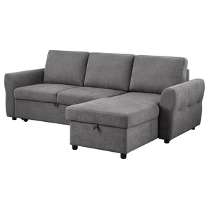 English Elm Kenna Grey Tufted Sleeper Sectional Sofa with Storage Ottoman, Rounded Arms, Smooth Cushions (97) B062S01106