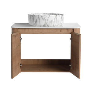 English Elm 30'' Wall-Mounted Bathroom Vanity With Elegant Ceramic Art Sink, Soft-Close Doors & Space-Saving Design W999S00390