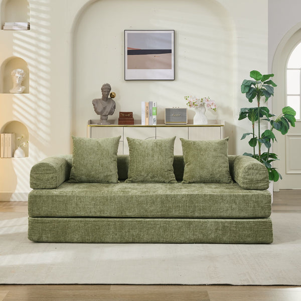 English Elm Comfy Chenille Convertible Folding Mattress Couch Sofa Bed with Armrest, Space-Saving, No Assembly Needed Green W1143P330251