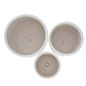 English Elm U_style Mgo Concrete Look Round Planters Set of 3 Lightweight Stackable Outdoor Pots White N711P406670A