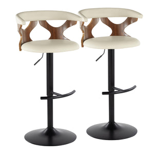 English Elm Gardenia Adjustable Barstools Set Of 2 - Modern Walnut Wood, Cream Faux Leather & Black Metal Style B202S00873