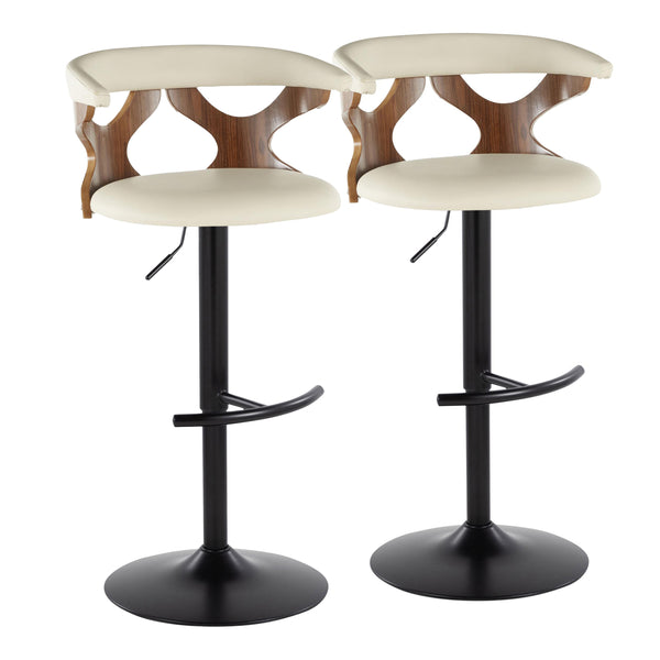 English Elm Gardenia Adjustable Barstools Set Of 2 - Modern Walnut Wood, Cream Faux Leather & Black Metal Style B202S00873