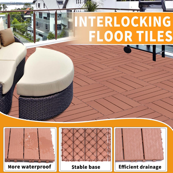 English Elm Plastic Interlocking Deck Tiles Hardwood Look Waterproof Patio Pool Outdoor 44 Sqft W2882P204558