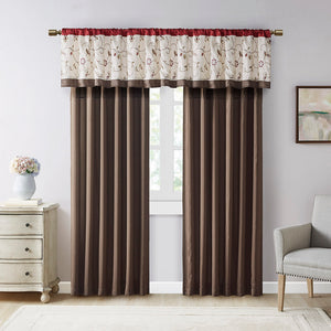 JLA Home Madison Park - Embroidered Window Valance with Floral Stitching, Lined Pleated Design Filters Light for Elegance Red MP41-1532