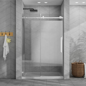 English Elm Goodyo 48"X72" Frameless Sliding Shower Door & Base Combo, Modern Acrylic Shower With Chrome Hardware W1223S00029