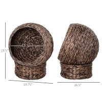 English Elm Basket Weave Cat Bed Elevated Water Hyacinth Woven Bohemian Nest with Flannel Cushion T3971P437395