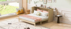 English Elm Full Size Murphy Bed Rattan Cabinet with Storage Drawers and Gold Hardware Gold N708S00009G