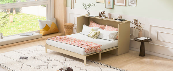 English Elm Full Size Murphy Bed Rattan Cabinet with Storage Drawers and Gold Hardware Gold N708S00009G