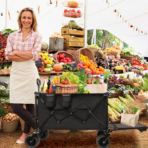 English Elm Foldable Heavy Duty Wagon Cart 480lb Capacity All-terrain Wheels Extendable Cargo Bed W2932P289382