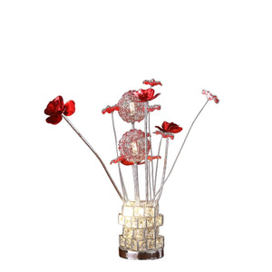 English Elm Aluminum 4 Red Roses Table Lamp With Hexagonal Chrome Vase - Modern Led Decor For Living Spaces B072P220156