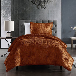 English Elm Turin Plush Crinkle Velvet 2-Piece Comforter Set Twin with Brushed Polyester Backing and Sham () Spice B340P341989