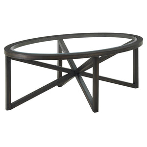 English Elm Modern Round Glass Coffee Table With Solid Wood Base – Sleek, Durable Design For Living Spaces W487P317845