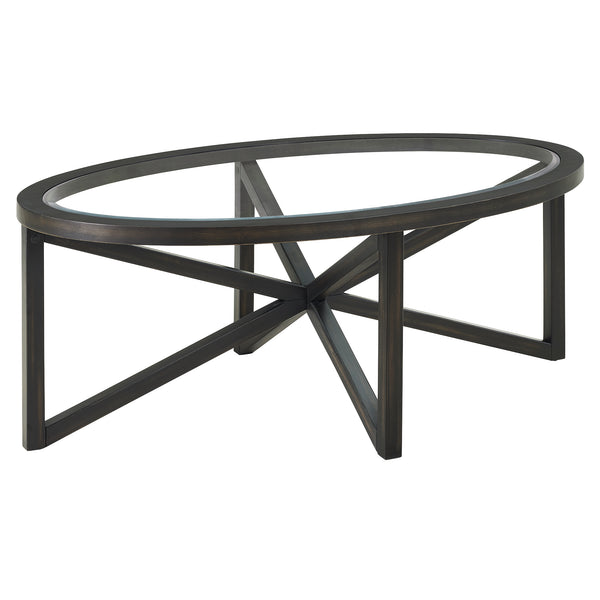 English Elm Modern Round Glass Coffee Table With Solid Wood Base – Sleek, Durable Design For Living Spaces W487P317845
