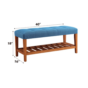 English Elm Charla Tufted Fabric Bench with Oak Tapered Legs and Open Slatted Shelf — Cozy Seating & Storage Light Blue 43 L x 18 W x 7 H B2726P256273