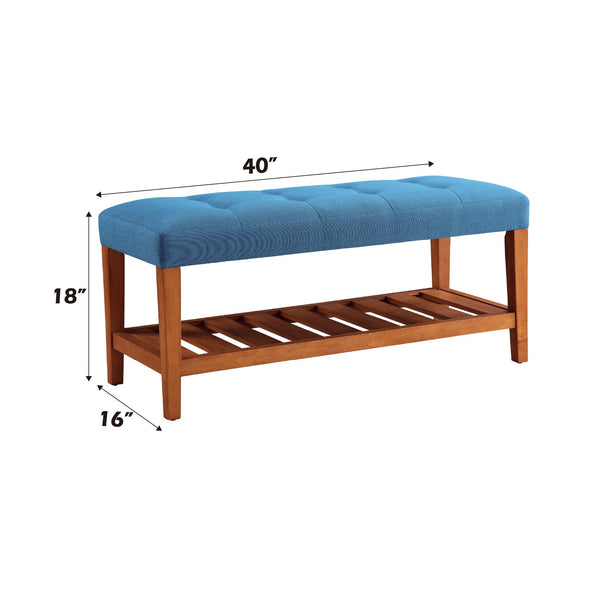 English Elm Charla Tufted Fabric Bench with Oak Tapered Legs and Open Slatted Shelf — Cozy Seating & Storage Light Blue 43 L x 18 W x 7 H B2726P256273