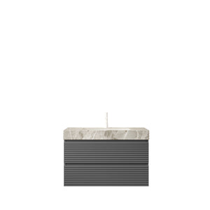English Elm Dina Floating Bathroom Vanity Sintered Stone Top Glass Basin Striped Plywood Cabinet W2615S00538