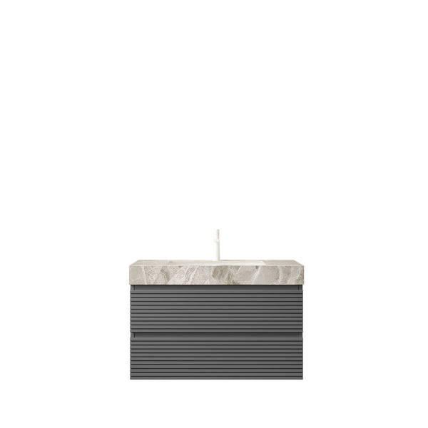 English Elm Dina Floating Bathroom Vanity Sintered Stone Top Glass Basin Striped Plywood Cabinet W2615S00538