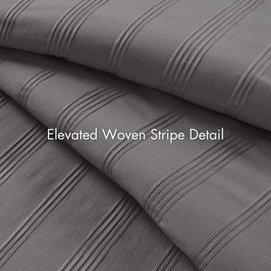 JLA Home Super Listing - Woven Logan Comforter Set with Subtle Stripes, Ultra-Soft Microfiber Reverse, Oeko-Tex Certified Charcoal AM10-0558