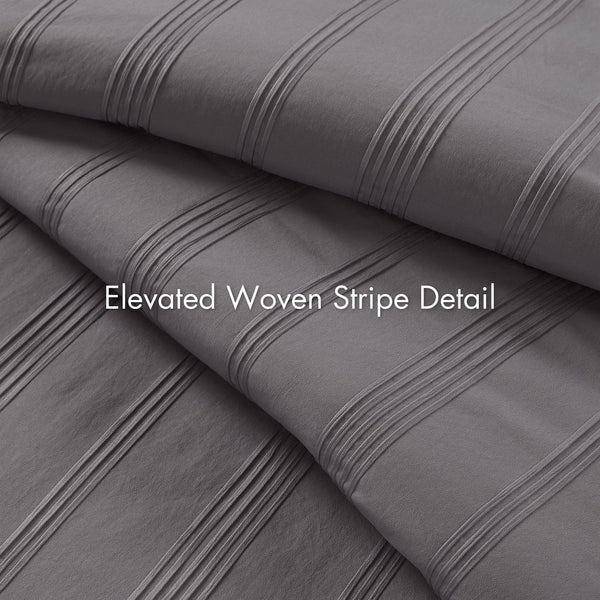 JLA Home Super Listing - Woven Logan Comforter Set with Subtle Stripes, Ultra-Soft Microfiber Reverse, Oeko-Tex Certified Charcoal AM10-0558
