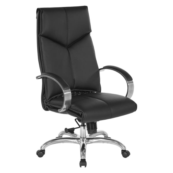OSP Home Furnishings Deluxe Executive Top Grain Leather Office Chair with Lumbar Support and Chrome Arms High 8200