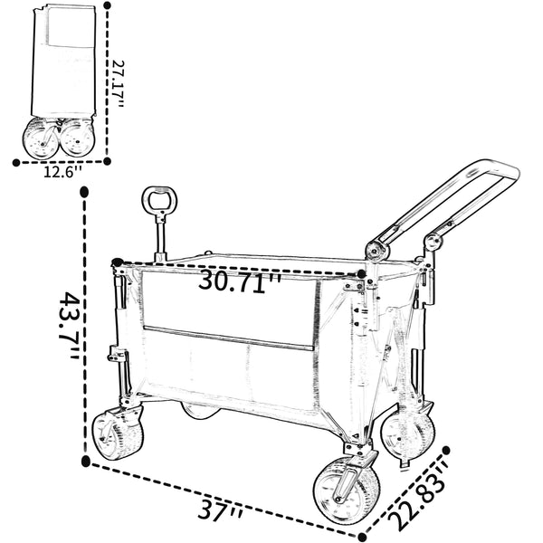English Elm Multi-functional Folding Wagon with All-terrain Wheels Adjustable Handle Outdoor Hauler W2932P289380