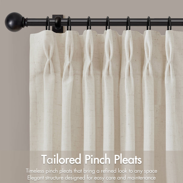 English Elm 2-piece Pinch Pleat Poly Linen Curtain Panels Tailored Formal Drape for Any Room Ivory B035P482983