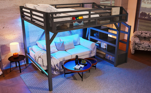English Elm Twin House Frame Bed Pine Wood with Storage Drawers and Shelves for Kids Bedroom W1580S00410