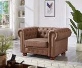 Brown Faux Leather Chesterfield Chair: Sturdy & Elegant | Easy Assembly | 44 x 37 x 28