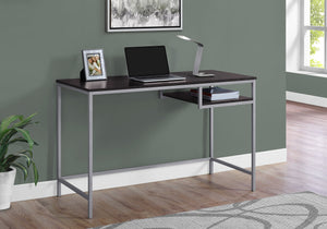 English Elm Computer Desk with 2 Push-Drawers, Open Shelves & Black Metal Legs — Compact Modern Workstation Espresso 52 L x 25 W x 4 H B2710P219720
