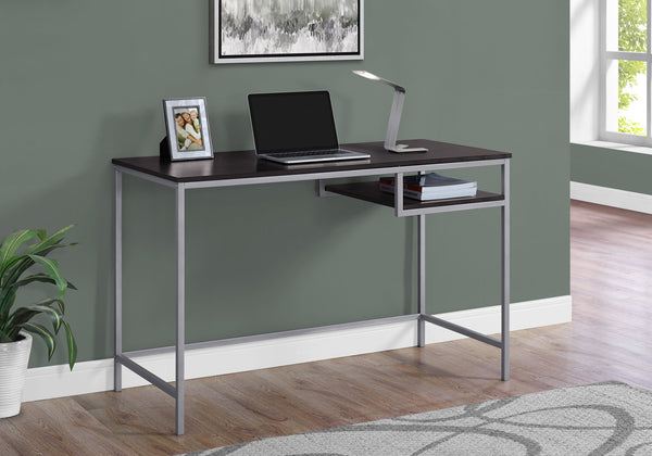 English Elm Computer Desk with 2 Push-Drawers, Open Shelves & Black Metal Legs — Compact Modern Workstation Espresso 52 L x 25 W x 4 H B2710P219720