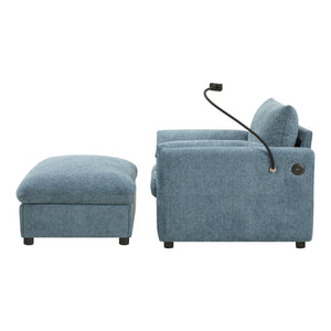English Elm 37" Oversized Chenille Armchair with Ottoman Usb Charging Pocket Spring Living Room Blue N723P387145C