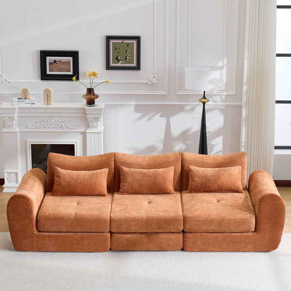 English Elm Modular Cloud Sectional Sofa Bed with Flannelette Upholstery for Flexible Living Orange W1829S00078