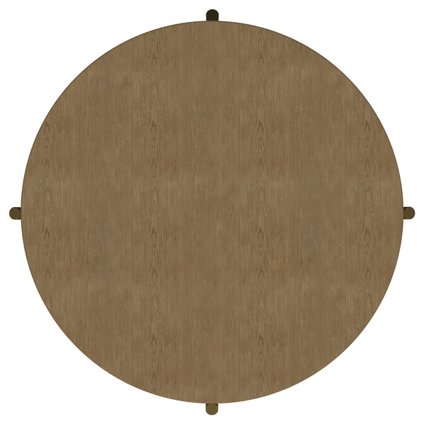 English Elm Benson Round Coffee Table with Rattan Shelf Brass Legs and Bold Matte Finish Sand B062P440110