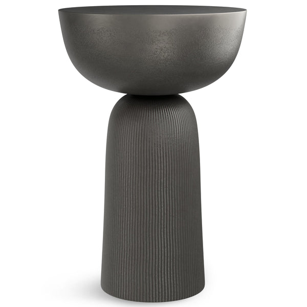 English Elm Hughes Cast Aluminum Side Table - Hand-Finished Black Nickel Tulip Design, Versatile 23.6" Height B136P239034