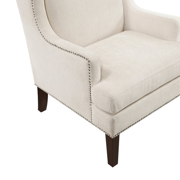 English Elm 1Pc Stylish Beige Accent Chair With Foam Cushion, Nailhead Trim - Perfect For Living Rooms & More! B011P287703