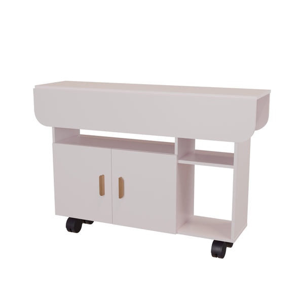 English Elm Modern Drop Leaf Rectangle Dining Table on Wheels with Drawer for Small Spaces W3101P420069
