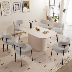 English Elm 63" Cream Mdf Dining Table Set With 6 Circular Cushioned Chairs - Mid-Century Modern Elegance & Comfort W2189S00708