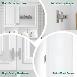 English Elm 30 30 Inch Mirror Medicine Cabinet with Half-Moon Design, Soft-Close Hinges, Open Shelf & Solid-Wood Frame White N710P322812K